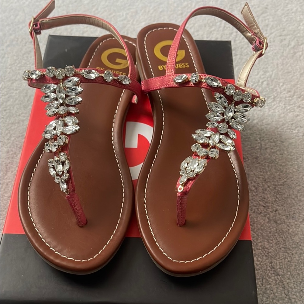 G by Guess Red Rhinestone Sandals size 9.5